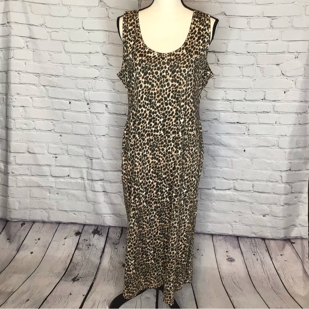 J. Crew Factory Brown Cheetah Print Sleeveless Midi Dress Large NWT